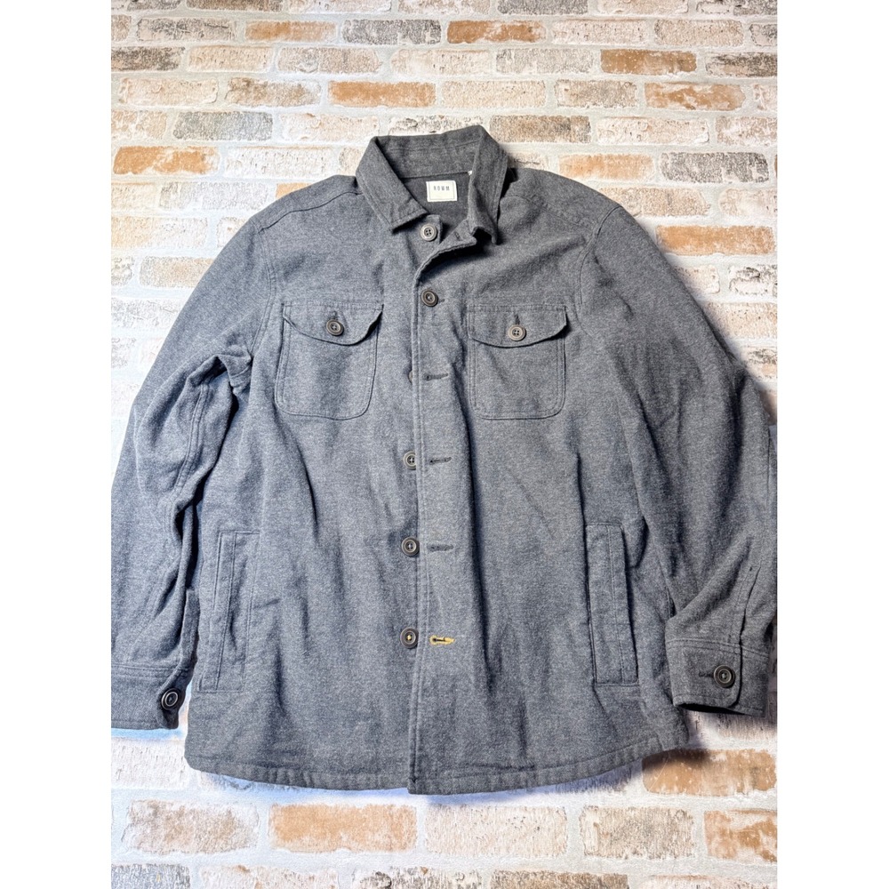 ROWM Mens Gray Button Up Flannel Shirt Jacket‎ Size Medium Chest Pockets Utility